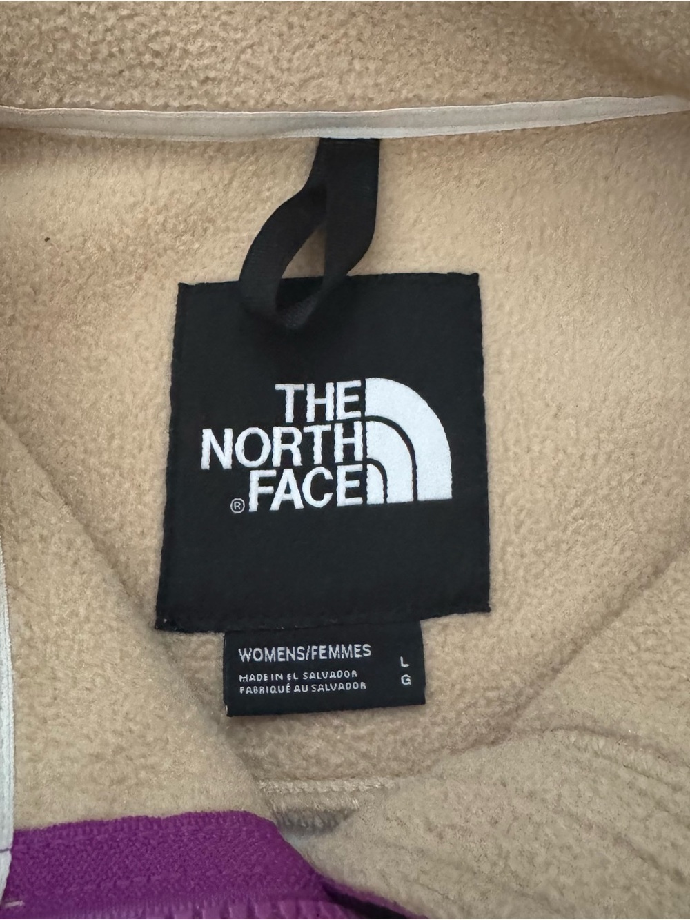 The North Face Denali Pullover Khaki Stone Purple Cactus Flower White L EUC - Picture 3 of 5